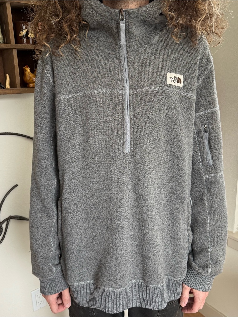 Vintage Y2K North Face Heather Gray Canyonlands 1/2 Zip Fleece Hoodie ~ Size XXL